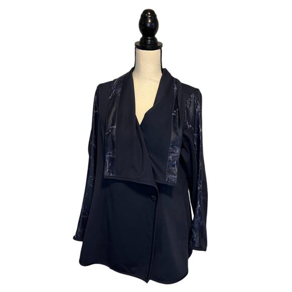 Diane Gilman Jacket Stretch Women's Size XL Blue Marble Cozy Office Casual - Picture 5 of 9
